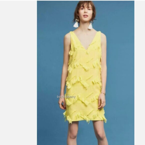 Anthropologie Dresses & Skirts - Anthropologie Maeve Yellow Fringework Textured Shift Dress 8